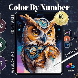 Majestic Owl Coloring by Numbers Printable Paint by Numbers Digital Coloring Pages Procreate Coloring Color by Number Animals Coloring
