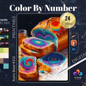 Rustic Bread Coloring by Number Paint by Numbers Digital Coloring Pages Procreate Coloring Color by Number Food Colouring Pages For Adults