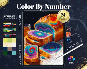 Rustic Bread Coloring by Number Paint by Numbers Digital Coloring Pages Procreate Coloring Color by Number Food Colouring Pages For Adults