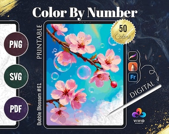 Bubble Blossom Paint by Numbers Color by Number Printable Digital Coloring Pages Procreate Coloring Therapy Flower Coloring Digital Download