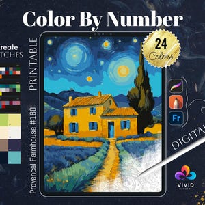 Provencal Farmhouse Color by Number Paint by Numbers Digital Coloring Procreate Coloring Color by Number Fantasy Coloring House Coloring