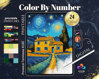 プロヴァンス風農家塗り絵 数字で塗る デジタル塗り絵 プロクリエイト塗り絵 数字で塗る ファンタジー塗り絵 家の塗り絵