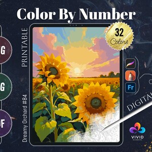 Dreamy Orchard Flowers Coloring by Number Printable Paint by Numbers Digital Coloring Pages Procreate Coloring Art Therapy Floral Coloring