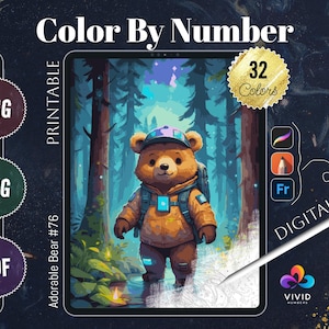 Color by Numbers Paint by Numbers Digital Coloring Pages Procreate Coloring Color by Number Animal Coloring Pages Adorable Bear Coloring