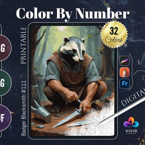 Badger Blacksmith Color by Numbers Printable Paint by Numbers Digital Coloring Pages Procreate Coloring Animal  Coloring by Number