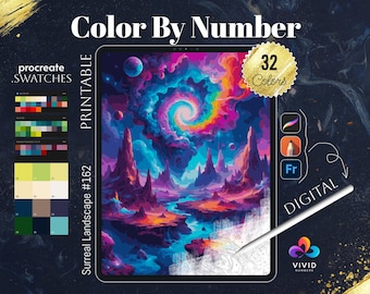 シュールな風景の塗り絵 数字で描くデジタル塗り絵 プロクリエイト塗り絵 ファンタジー塗り絵 風景塗り絵