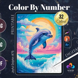 Joyful Dolphin Color by Numbers Printable Paint by Numbers Digital Coloring Pages Procreate Coloring Color by Number Animal Coloring Pages