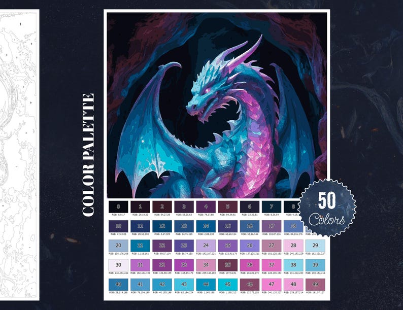 Crystal Dragon Coloring by Number Paint by Numbers Digital Coloring Pages Procreate Coloring Color by Number Fantasy Coloring Digital Pages