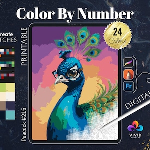 Peacock Coloring by Numbers for Adults Printable Paint by Numbers Digital Coloring Pages Procreate Coloring Color by Number Animals Coloring