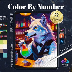 Wolf Bartender Color by Numbers Printable Paint by Numbers Digital Coloring Pages Procreate Coloring Color by Number Animal Coloring Pages