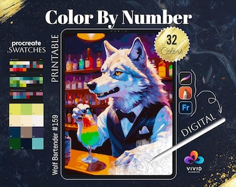Loup barman Color by Numbers Coloriages imprimables Paint by Numbers Coloriages numériques Procreate Color by Numbers Coloriages animaux