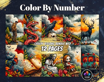 Lot de peinture par numéros Creepy Visions, couleur par numéro pour adultes, iPad, page à colorier numérique Procreate couleur par numéro, lot de coloriage Trippy