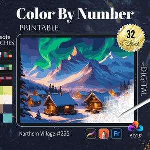 Pueblo del Norte para colorear por números, pintar por números, colorear digitalmente, Procrear, aliviar el estrés, colorear fantasía, colorear paisajes