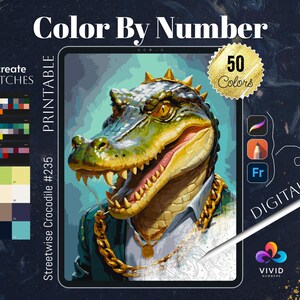 Streetwise Crocodile Color by Numbers for Adults Paint by Numbers Digital Coloring Pages Procreate Colour by Number Animals Coloring Pages