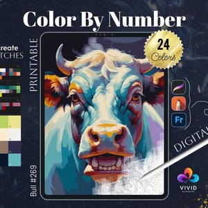 Bull Color by Numbers for Adults Printable Paint by Numbers Digital Coloring Pages Procreate Colour by Number Animals Coloring Pages iPad