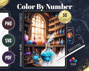 Alchemy Magic Coloring by Number Paint by Numbers Digital Coloring Pages Procreate Coloring Color by Number Fantasy Coloring iPad Digital