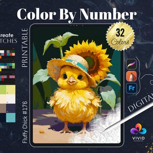 Fluffy Chick Color by Numbers Paint by Numbers Digital Coloring Pages Procreate Coloring Color by Number Cute Animal Coloring Pages Digital