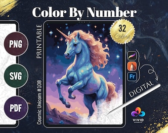 Cosmic Unicorn Color by Numbers Printable Paint by Numbers Digital Coloring Pages Procreate Coloring Color by Number Animal Coloring Pages
