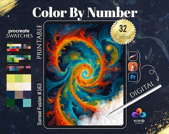 Surreale Fusion Farbe nach Zahl Malen nach Zahlen Digitale Malseiten Procreate Färbung Färbung nach Zahl Fantasie Färbung Abstrakte Färbung