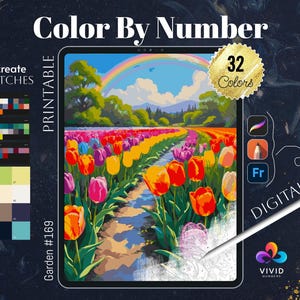 Garden Flower Coloring by Number Printable Paint by Numbers Digital Coloring Pages Procreate Coloring Art Therapy Floral Coloring Pages