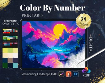 数字で描く魅惑的な風景画ぬり絵、数字で描くデジタルぬり絵、プロクリエイトぬり絵、ファンタジーぬり絵、ネオンぬり絵