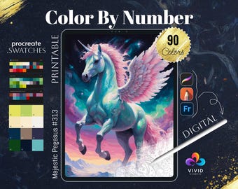 Paint a Majestic Pegasus in Procreate Fantasy Color by Number Page for iPad Users Magical Flying Horse Digital Art Activity for All Ages