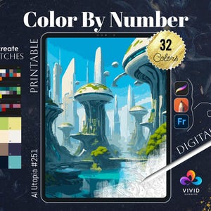 AI Utopia Coloring by Number Paint by Numbers Digital Coloring Pages Procreate Coloring Color by Number Fantasy Coloring Pages Landscape
