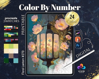 Floral Lantern Color by Number Paint by Numbers Digital Coloring Pages Procreate Coloring Art Therapy Flowers Coloring Floral Coloring Pages