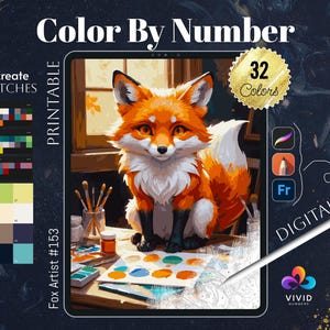 Fox Artist Color by Numbers Printable Paint by Numbers Digital Coloring Pages Procreate Coloring Color by Number Animal Coloring Pages