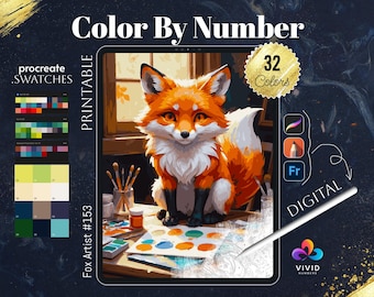 Fox Artist Color by Numbers Printable Paint by Numbers Digital Coloring Pages Procreate Coloring Color by Number Animal Coloring Pages