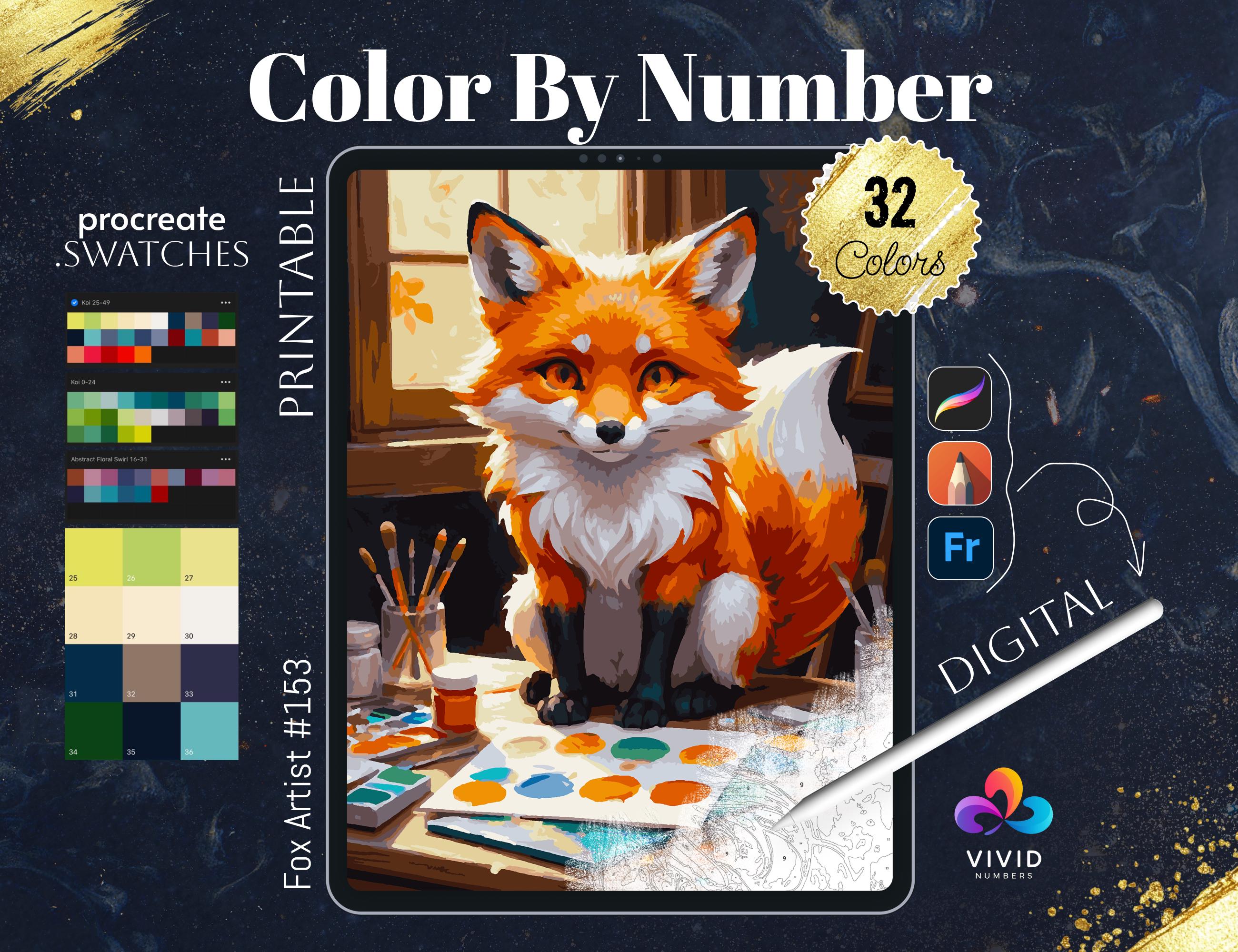 Fox Artist Color by Numbers Printable – Digital Paint by Numbers Animal Coloring Pages for Adults, Kids & Procreate