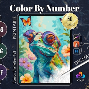 Chameleon Color by Numbers for Adults Printable Paint by Numbers Digital Coloring Pages Procreate Coloring Color by Number Animals Coloring