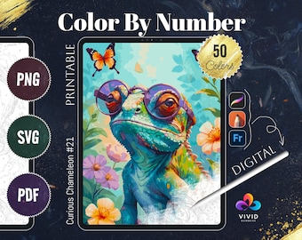Chameleon Color by Numbers for Adults Printable Paint by Numbers Digital Coloring Pages Procreate Coloring Color by Number Animals Coloring