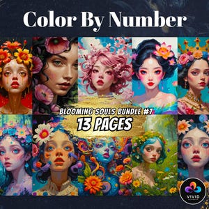 Blooming Souls Bundle Color by Numbers Paint by Numbers Digital Coloring Page Procreate Coloring Color by Number Coloring Bundle