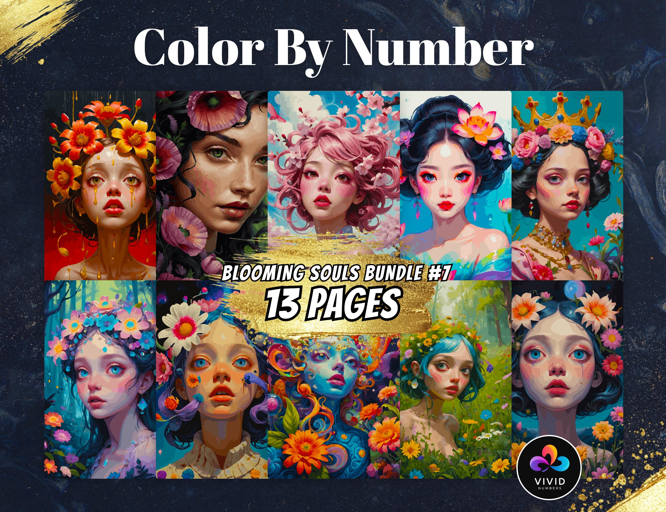 Blooming Souls Color by Numbers Bundle – Paint by Numbers Digital Coloring Pages for Procreate, PDF, SVG, PNG - Image 1