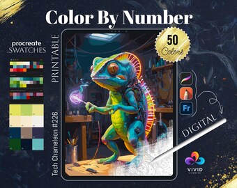 Tech caméléon couleur par numéros imprimable peinture par numéros page à colorier numérique procréer à colorier couleur par numéros animaux pages à colorier