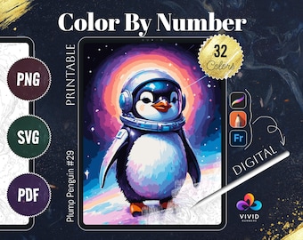 Plump Penguin Coloring by Numbers Printable Paint by Numbers Digital Coloring Pages Procreate Coloring Color by Number Animal Coloring Pages