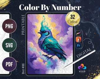 Oiseaux à colorier par numéros Peinture par numéros pages à colorier numériques Procreate coloration Couleur par numéros Animal à colorier iPad numérique à colorier