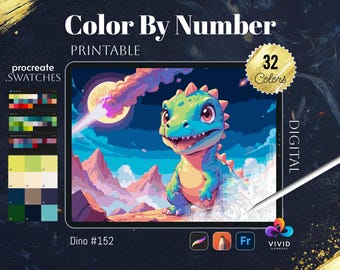 Dino Color by Numbers Coloriages numériques Paint by Numbers Procreate Coloriages Color by Numbers Coloriages animaux mignons Coloriage fantastique