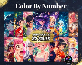 Anime Bundle Color by Numbers for Adults Printable Paint by Numbers Digital Coloring Page Procreate Coloring Color by Number Coloring Bundle