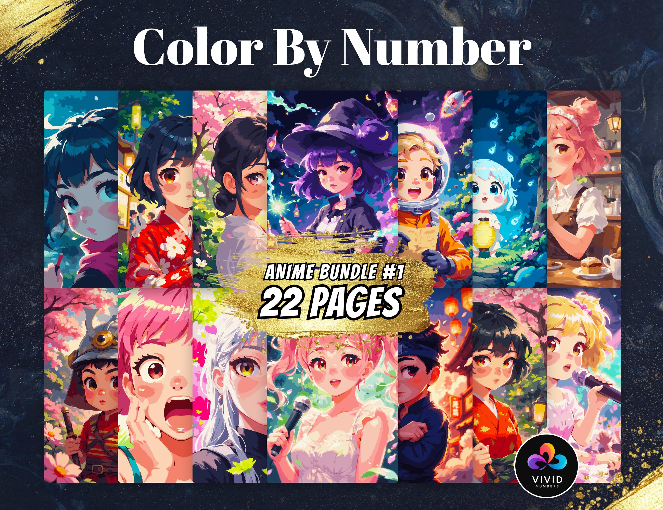 Anime Color by Number Bundle for Adults – Printable & Digital Coloring Pages (PDF, PNG, SVG) for Procreate