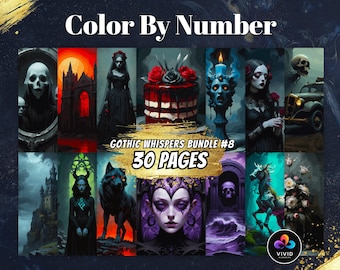 Gothic Whispers Bundle Color by Numbers Paint by Numbers Digital Coloring Page Procreate Coloring Color by Number Coloring Bundle Adults