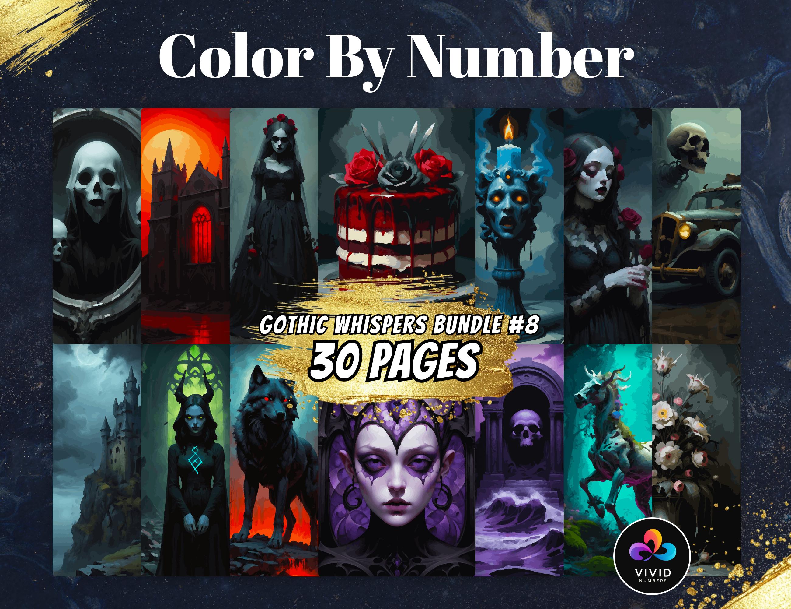 Gothic Whispers Malen nach Zahlen Bundle – Digitale Malen-nach-Zahlen-Seiten für Erwachsene (PDF, PNG, SVG, Procreate)