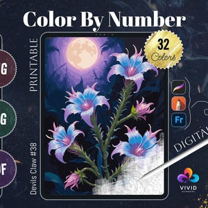 Devils Claw Coloring by Numbers for Adults Printable Paint by Numbers Digital Coloring Pages Procreate Coloring Art Therapy Flowers Coloring