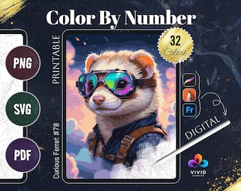 Furet à colorier par numéros Peinture par numéros pages à colorier numériques Procreate coloriage Couleur par numéros Animal à colorier iPad numérique à colorier
