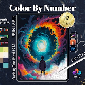 Crackling Time Portal Coloring by Number Paint by Numbers Digital Coloring Pages Procreate Coloring Color by Number Fantasy Coloring Pages