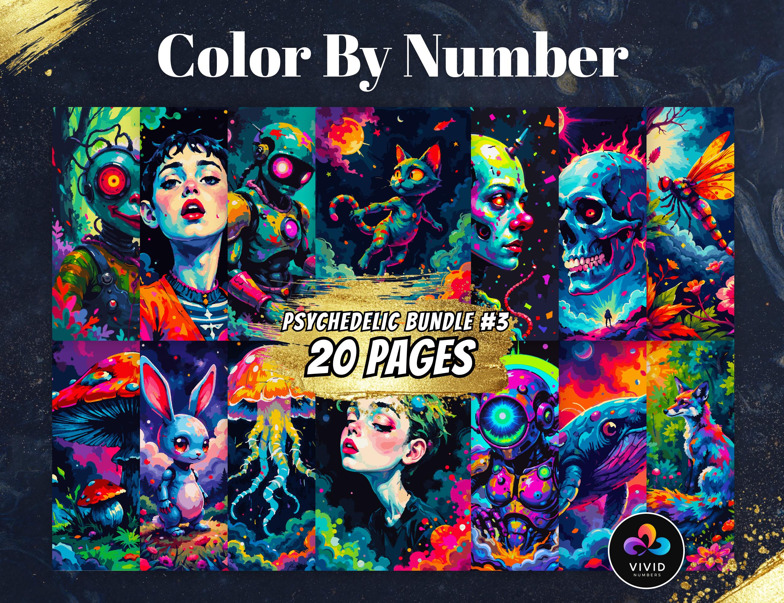 Pack Psicodélico de Pintar por Números para Adultos – Imprimible y Digital, Páginas Trippy para Colorear en Procreate (PDF/PNG/SVG)