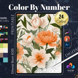 Ethereal Bloom Flower Coloring by Number Printable Paint by Numbers Digital Coloring Pages Procreate Coloring Floral Coloring Art Therapy