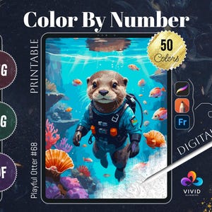 Otter Color by Numbers Printable Paint by Numbers Digital Coloring Pages Procreate Coloring Color by Number Animal Coloring Digital Download