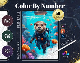 Otter Color by Numbers Printable Paint by Numbers Digital Coloring Pages Procreate Coloring Color by Number Animal Coloring Digital Download